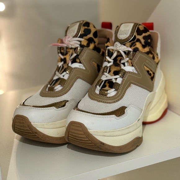 Michael Kors Leopard Print White Red Gold Olympia Trainer Size 6M - Picture 3 of 12